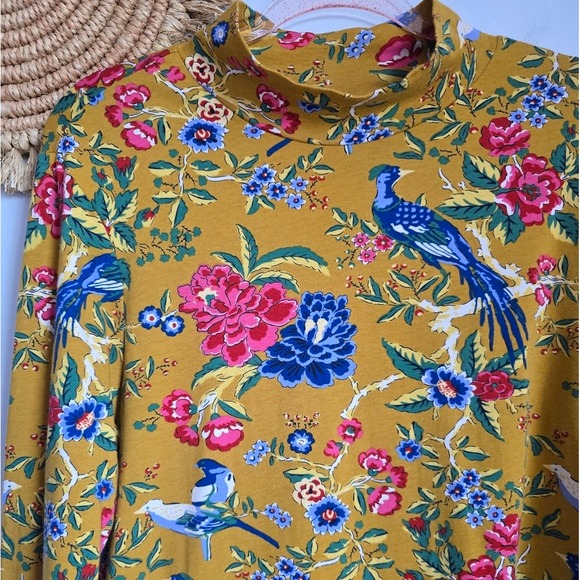 Anthropologie New Maeve Yellow Floral Bird Novelty Knit Turtleneck Top SZ XL - Picture 6 of 14